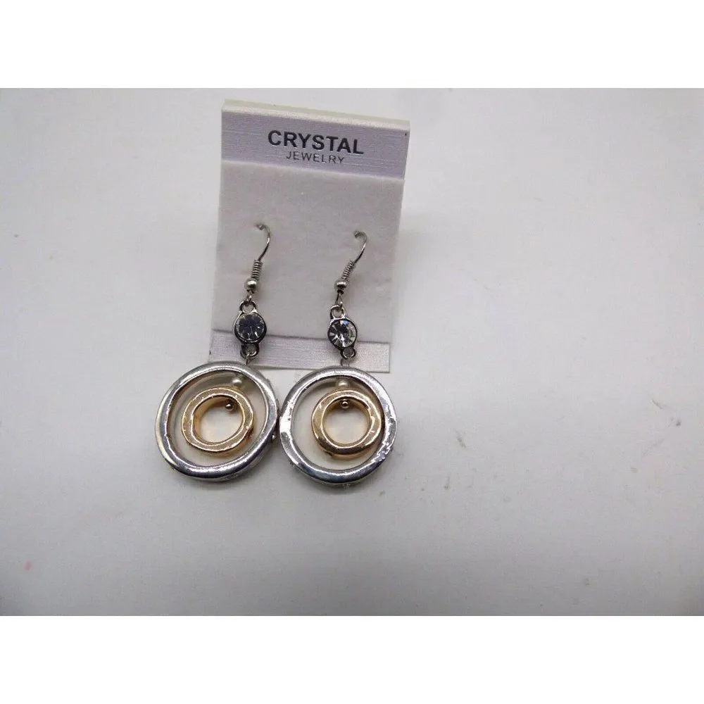 Crystal Jewelry 2 tone fish hoop earrings, Gold/Silver toned metal